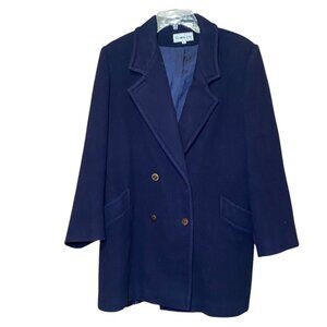 Vintage Herman Kay Navy Double-Breasted Wool-Blend Coat Preppy‎ Academia